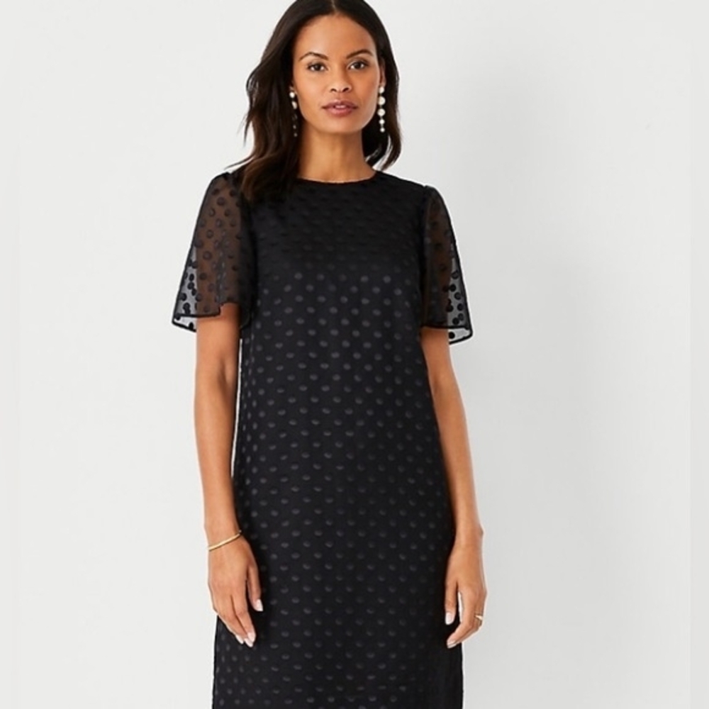 NWT Ann Taylor Polka Dot Chiffon Shift Dress - Size 0 (Fits Large)